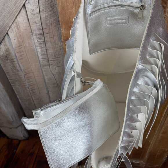 Steve Madden Silver Fringe Tote Bag - Picture 8 of 14